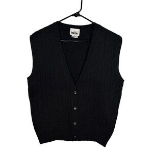 Leslie Fay Sportswear Black V-Neck Button-Up Vest, Size-M